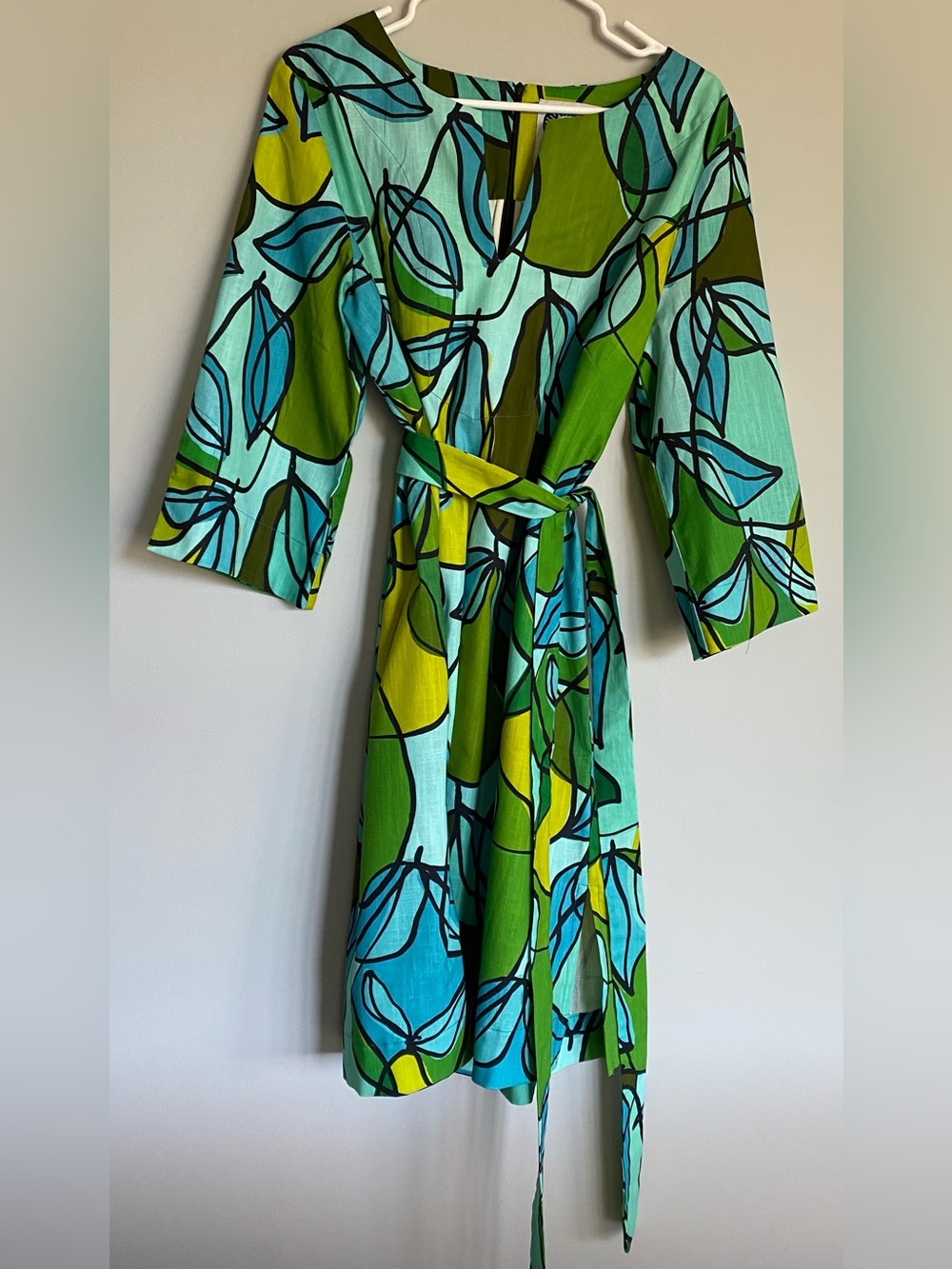 Green & Aqua Leaf-Print Midi Dress